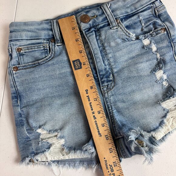 American Eagle Women's Curvy Hi-Rise Shortie Denim Shorts Distressed Size 0 - Picture 10 of 12